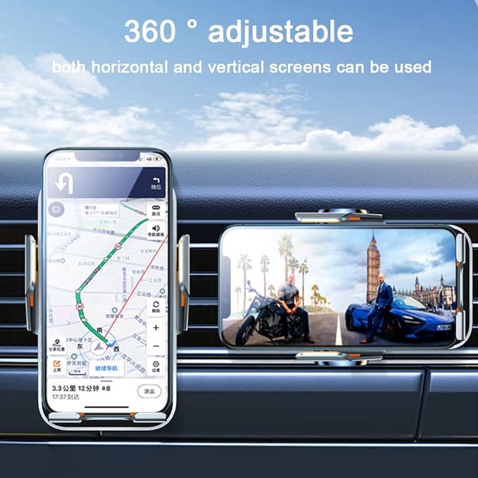 Wireless Car Charger Mobile Phone Holder Punk Cell Phone Mount Fast Auto Clamping Automatic Bracket Universal Dashboard/Windshield/Window for 5.74in-6.49in Phones (Grey)