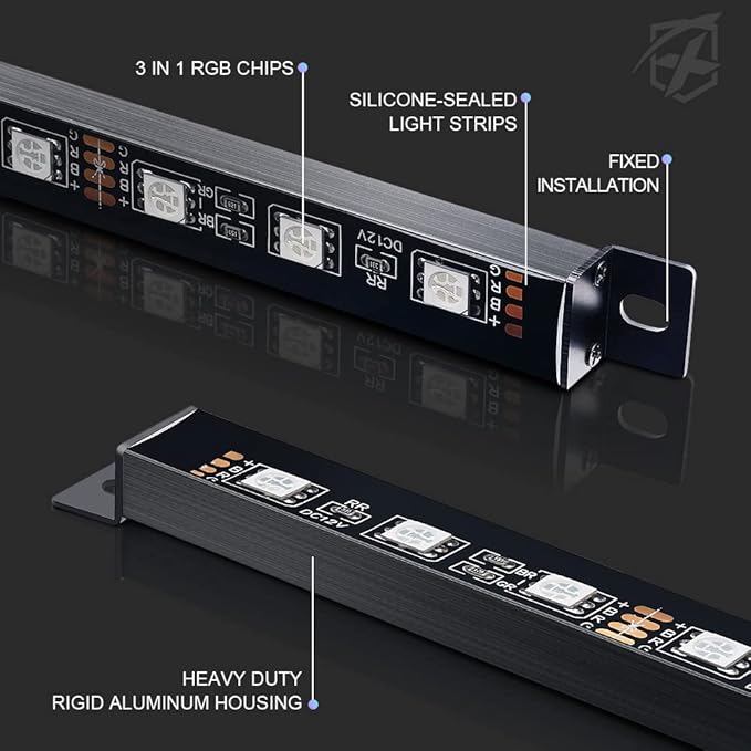 Underglow LED Lights for Cars, Xprite 4 PCS Aluminum Car Underglow Kit with Bluetooth & Wireless Remote Control, 12V 252 LEDs Car Lights Exterior Underbody Strips for Trucks SUV Vans