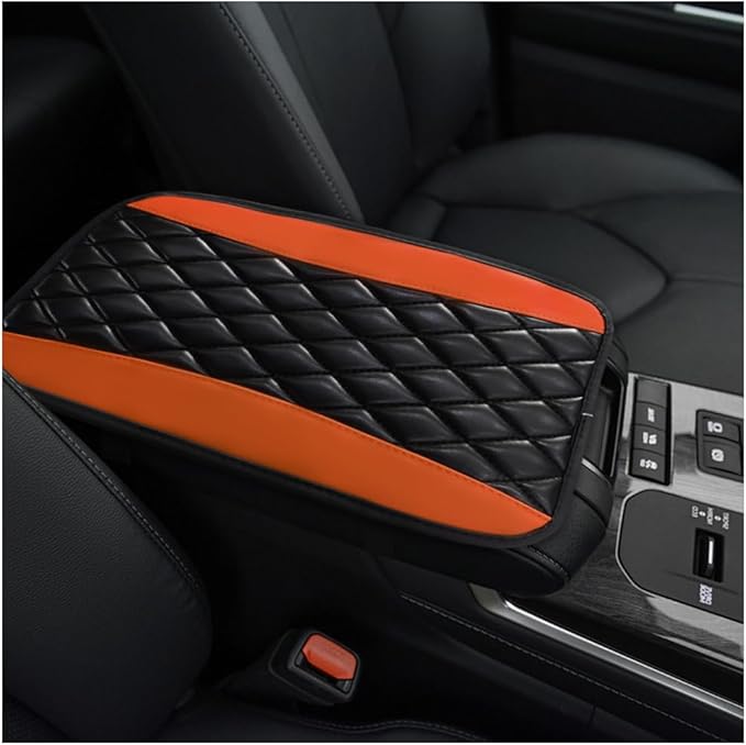 Car Center Console Cushion Pad, 12.6 × 7.48 Inches Waterproof Car Armrest Seat Box Cover, PU Leather Armrest Cover Protector for Most Vehicle, Universal Car Interior Accessories (Orange)