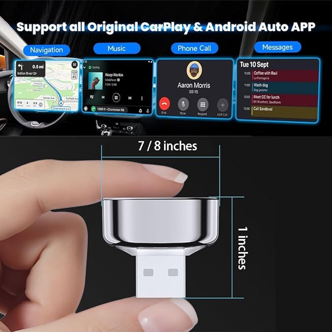 Mini Android Auto Wireless Adapter - 2 in 1 Micro Wireless CarPlay Adapter, Plug & Play for Factory Wired CarPlay, iOS 10+ & Cars 2016+