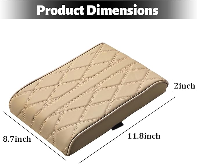 Car Center Console Cover, Memory Foam Leather Vehicle Armrest Seat Box Pad Protector, Comforable Waterproof Automotive Center Middle Cushion Mat Accessories, Universal Fit (Beige)