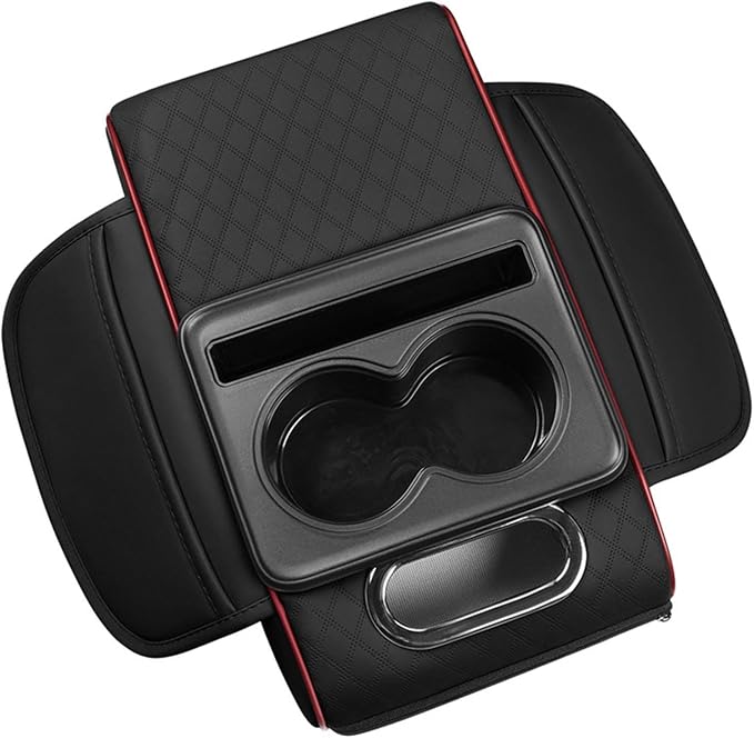 Car Center Console Pad Armrest Cushion Pad Anti Slip Car Decoration with Cup Holder Tissue Box Slot for Car SUV, Style H