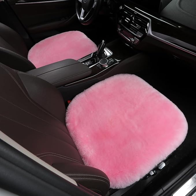 OGLAND Fluffy Genuine Australia Sheepskin Car Seat Cover for Auto Interior Accessories with Soft Fuzzy Wool Eco-Friendly Natural Fur Non-Slip (Pink, Front 20 * 20inchs)