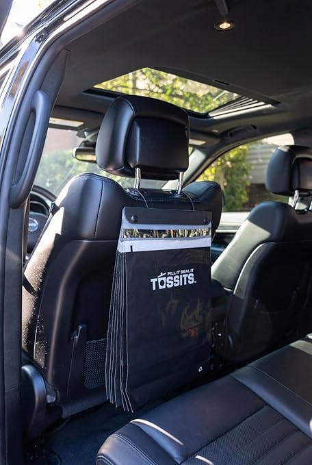 Tossits Recycled Disposable Car Trash Bags – Leakproof, Smell Proof Hanging Garbage Bags for Car, Truck, SUV, RV & Vehicle – Black, 7 Count Disposable Automotive Trash Bags