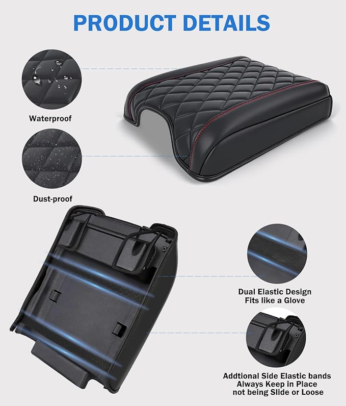 Center Console Cover for 2015-2020 F150, 2017-2022 F250 F350 F450, 2018-2024 Expedition Accessories, Leather Middle Armrest Console Cover Elbow Arm Rest Cushion (Bucket Seat Only)