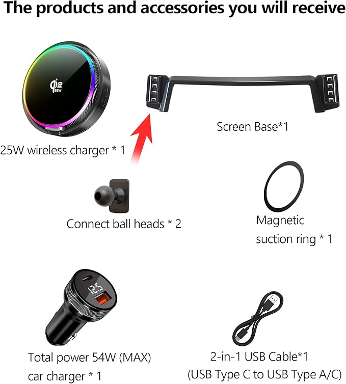 Qi2.2 25W Magnetic Car Mount Charger for 2018-2024 Honda Odyssey Accessories, for Fast Charging Cell Phone Holder 8 Inch Screen Fixed Clip with Cooling Fan＆54W Fast Adapter