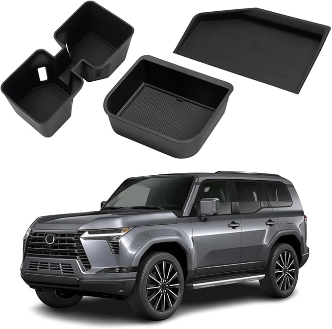 3PCS Center Console Organizer Compatible with Lexus GX 550 2024 2025, Silicone Cup Holder Insert + Cool Box Organizer + Wireless Charging Protective Mat for GX550 Accessories