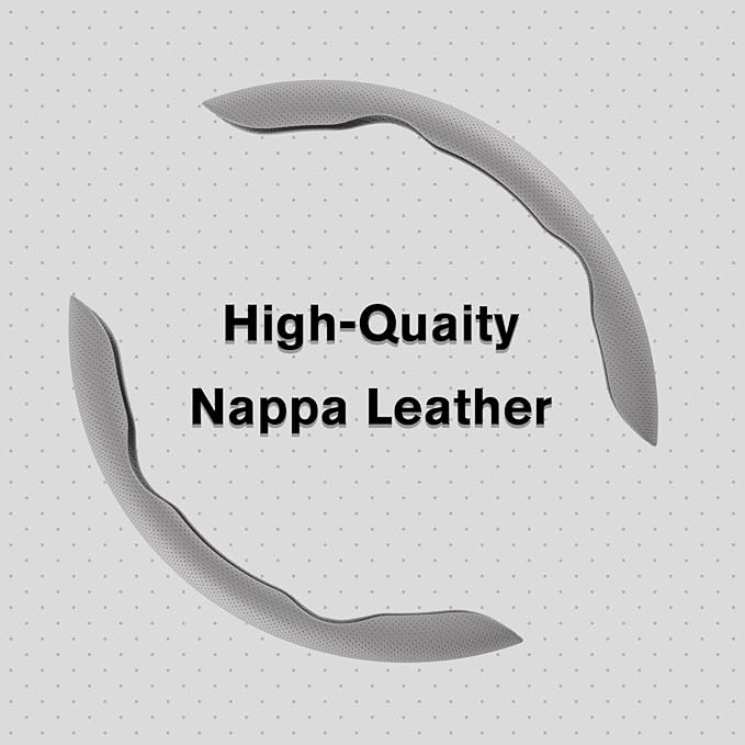 Amiss Nappa Leather Steering Wheel Cover - Universal 99% Segmented Steering Wheel Protector (Grey), 2PCs