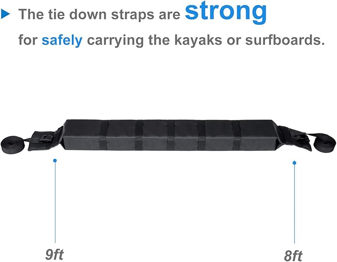 WOOWAVE Premium Kayak Roof Rack Pads Universal Car Soft Roof Rack Kayak Carrier for Canoe/Surfboard/Paddleboard/SUP/Snowboard with Tie Down Straps, Tie Down Rope, Quick Loop Strap and Storage Bag