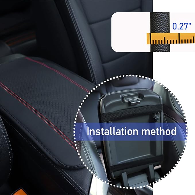 Ziciner Leather Car Center Console Armrest Pad, PU Waterproof Auto Seat Box Cover Protector, Hand Rest Cushion Protection Pad, Vehicles Interior Accessories Universal for Car,SUV (Black & Red A)