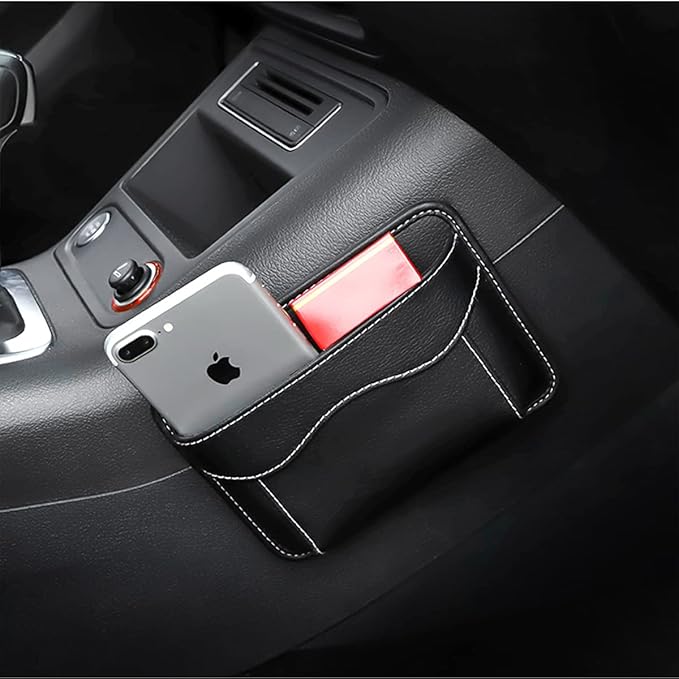 Osilly Car Seat Side Pocket Organizer, PU Leather Pen Phone Sunglasses Holder Tray Pouch Seat Gap Filler, Mini Storage Bag Car Interior Accessories for Auto Seat Door Window Console (Beige)
