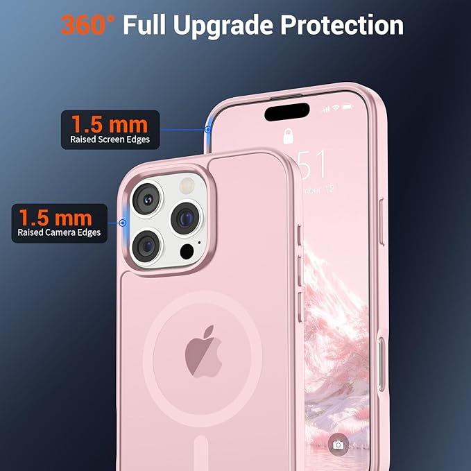 SUPFINE Magnetic for iPhone 16 Pro Max Case with Screen Protector (Compatible with MagSafe) (Military Grade Drop Protection) Translucent Matte Shockproof Phone Cover,Light Pink