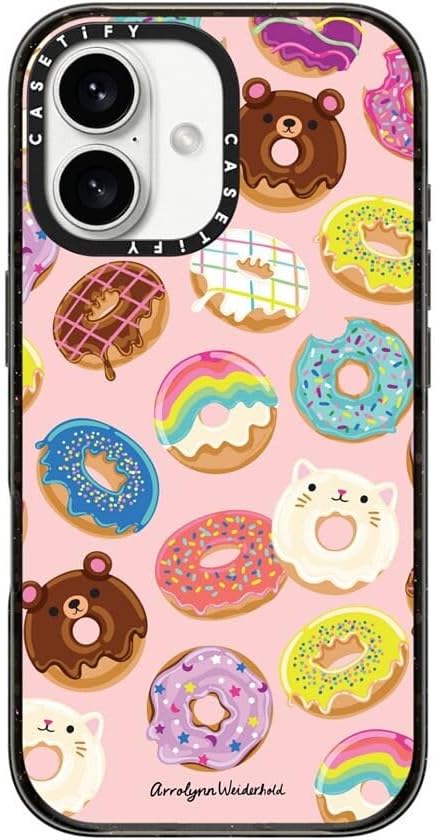 CASETiFY Impact Case for iPhone 16 [8.2ft 4X Military Grade Drop Protection/Compatible with Magsafe] - Donuts - Clear Black