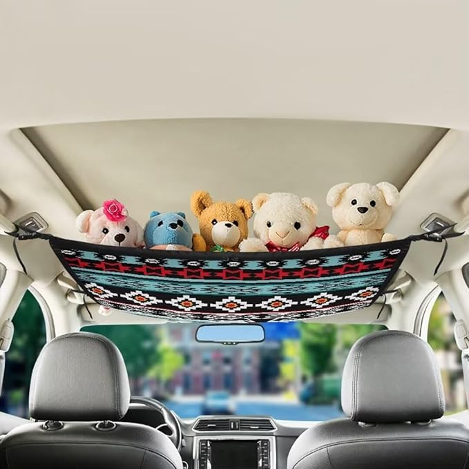 Car Roof Storage Bag Tribal Grid Print Hanging Car Storage Bag Premium Car Seat Organizer Inner Car Accessories Compatible with Most Vehicles