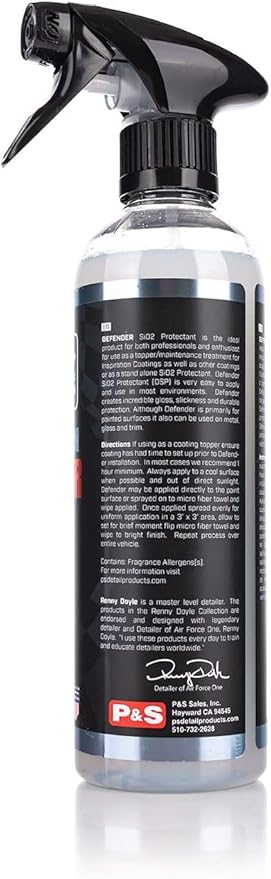 P & S Professional Detail Products Defender SiO2 Protectant Coating Topper & Standalone Sealant High-Gloss, Slick Finish Easy Spray & Wipe Renny Doyle Double Black - 16 oz Spray
