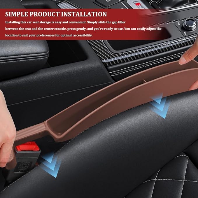 2PCS Car Seat Gap Filler Organizer with Charging Opening, Multifunctional Car Gap Filler Stop Things from Dropping, Universal Car Accessories Car Seat Storage Box for Women Men (Brown)