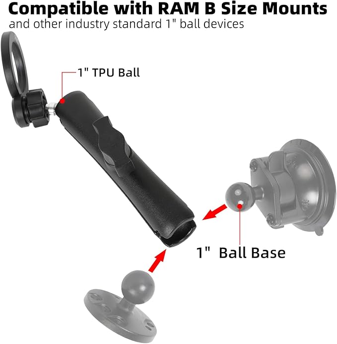 Magnetic Phone Holder Base for RAM Mounts, 1" (25mm) Ball Mount for Magsafe- Long Aluminum B Size Double Socket Arm, Compatible with iPhone 17/16/15/14/13/12 Series