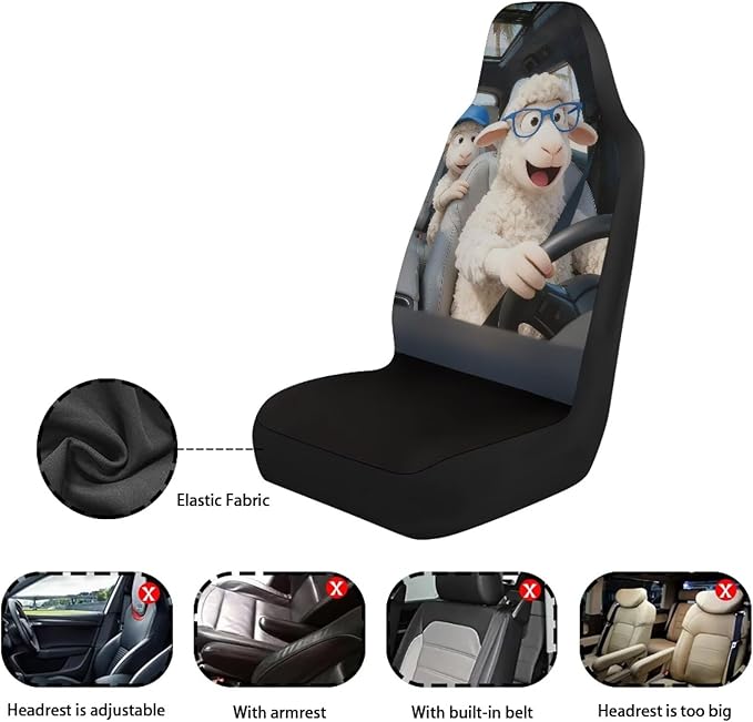 Cute Car Seat Covers Front Seats Breathable Front Seat Covers Sheep Stretch Polyester Fabric Cover Removable Automotive Accessories Suitable for Most Cars,SUV,Sedan