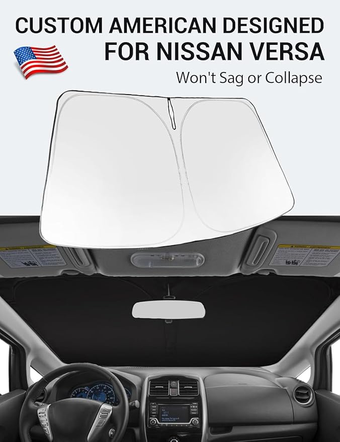 Proadsy 2026 Upgrade Windshield Sun Shade Custom Fit 2012-2018 Nissan Versa Foldable Front Sunshade Protector Sun Visor Blocks UV Rays Keep Car Cooler