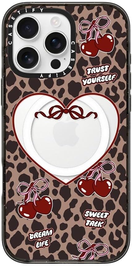 CASETiFY Impact iPhone 16 Pro Max Case [Slim/Compatible with Magsafe / 8.2 ft. 4X Military Grade Drop Protection] - Leopard Cherries - Clear Black