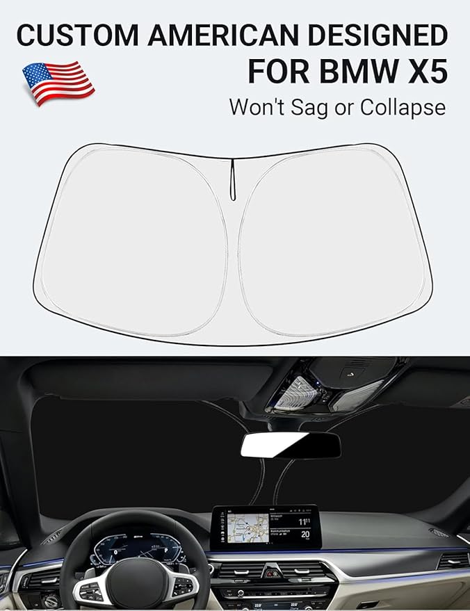 Proadsy Windshield Sun Shade for 2019-2025 2026 BMW X5 M Sport xLine SUV 4-Layer Foldable Front Sunshade Protector Sun Visor Blocks UV Rays Keep Car Cooler Accessories