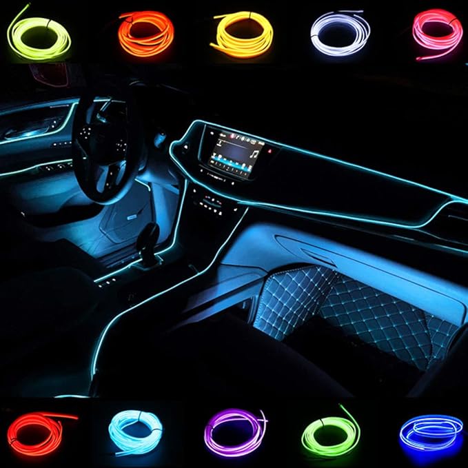 ABALDI El Wire Neon Light, Car Interior LED Lights for Xmas Halloween Christmas Car Interior Decoration(3m/9ft,Ice Blue)