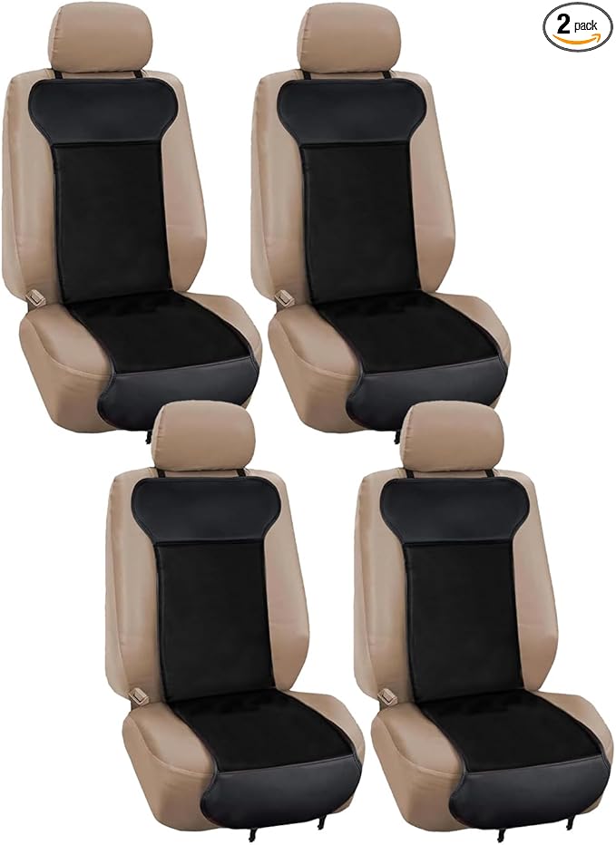 ZONETECH Car Seat Cover Travel Seat Cushion, 4 Pieces Universal Classic Black Comfortable Breathable Leather Car Seat Covers