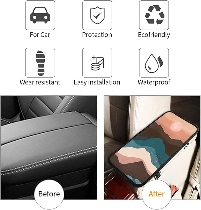 Universal Car Center Console Cushion Pad, Mountain Sun Soft Waterproof Car Center Console Cover Auto Armrest Seat Box Cover Protector for Most Vehicle SUV Truck Car