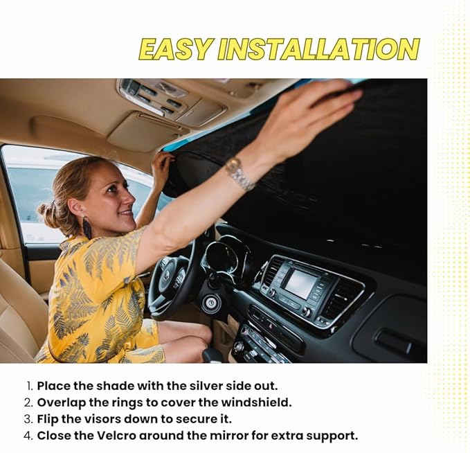 Windshield Sun Shade - Certified 99.87% UVB & 99.02% UVA Protection Car Sun Shade. Award Winning Sunshade for Car Windshield with Patented Technology. Size L+ 64"x36" Car Window Shades by Kinder Fluff
