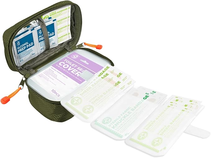 Be Smart Get Prepared's 125 Pieces Travel First aid kit, Carry-on Travel Essentials– PPE, Camping, Hiking, Road Trips, On-The-Go