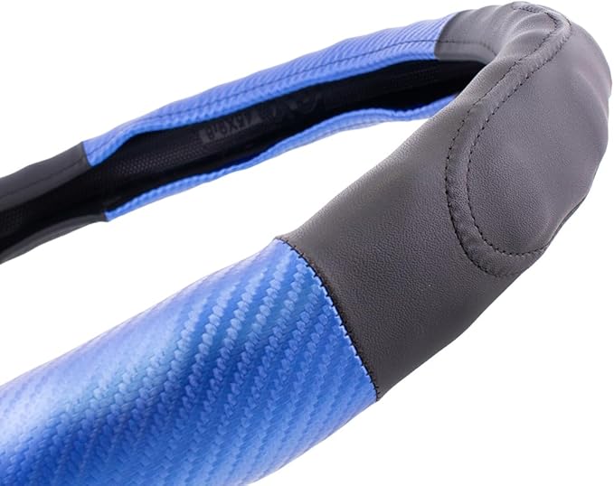United Pacific 70408 18" Carbon Fiber Pattern Steering Wheel Cover, Engineered Leather Construction, Large Grip – ONE Steering Wheel Cover – Black/Blue Carbon Fiber