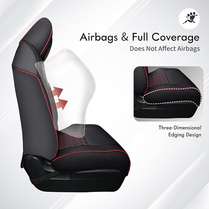 Huidasource Tacoma Truck Seat Covers Custom Fit for Toyota Tacoma 4th Gen(2024-2026) Double&Crew Cab SR SR5 Limited TRD Sport/Off Road Trailhunter, Front & Rear Car Seat Cover(Full Set/Black&Red)