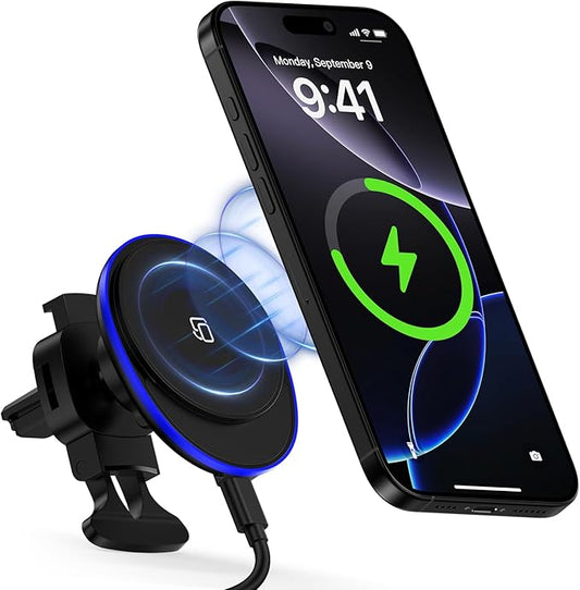 15W Magnetic Car Mount Wireless Charger for Samsung Galaxy S26 Ultra S25FE Z Fold7/Flip7 S24 S23Plus S22 S21 iPhone 17e 17 Pro Max 16e 16Plus 15,MagSafe Wireless Charger Air Vent Auto Car Phone Holder
