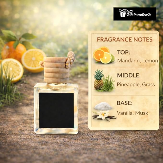 Gift Paradise® Citrus Sunshine Car Air Freshener Set of 3 (10 ml Each) – Hanging Diffuser Bottles with Wooden Cap, Fresh Lemon Orange Citrus Scent for Car, Home & Office, Long-Lasting Summer Fragrance