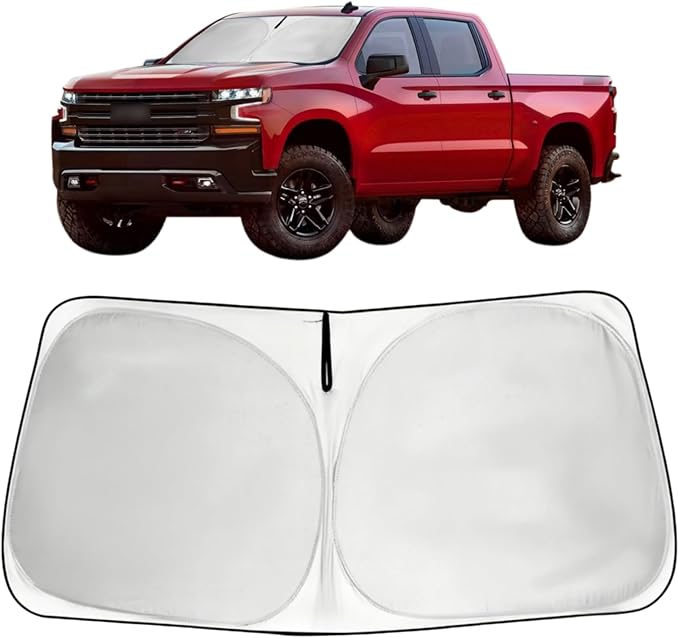 Windshield Sun Shade for 2019-2026 Chevy Silverado 1500, Custom Fit Car Front Window Sunshade for Chevy Regular/Crew/Double Cab 2Dr 4Dr, Foldable Sun Visor, UV Heat Blocking Keep SUV Cool