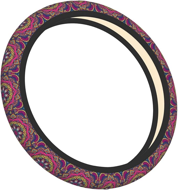 Purple Boho Auto Car Mandala Steering Wheel Cover Universal 15 Inch Neoprene Interior Decor Protection Accessories
