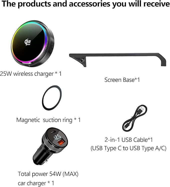 Qi2.2 25W Magnetic Car Mount Charger for 2024-2026 Toyota Land Cruiser LC250 Accessories, for Fast Charging Cell Phone Holder 8/12.3 Inch Screen Fixed Clip with Cooling Fan＆54W Fast Adapter