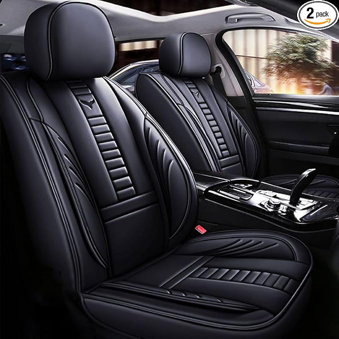 for Toyota RAV4 2008-2025 Car Seat Covers, Full Coverage Customized Seat Covers Premium Leather Waterproof Stain-Resistant Easy to Install (Front Set, Black)