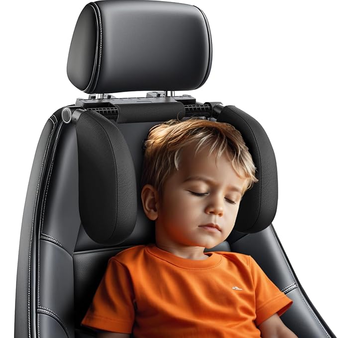 Car Headrest Pillow, Thickened Memory Foam Road Pal Headrest, Neck Support Pillow, 180° Adjustable Car Headrest, U- Shaped Design, Travel Car Sleeping,Suitable for Kids and Adults (Black)