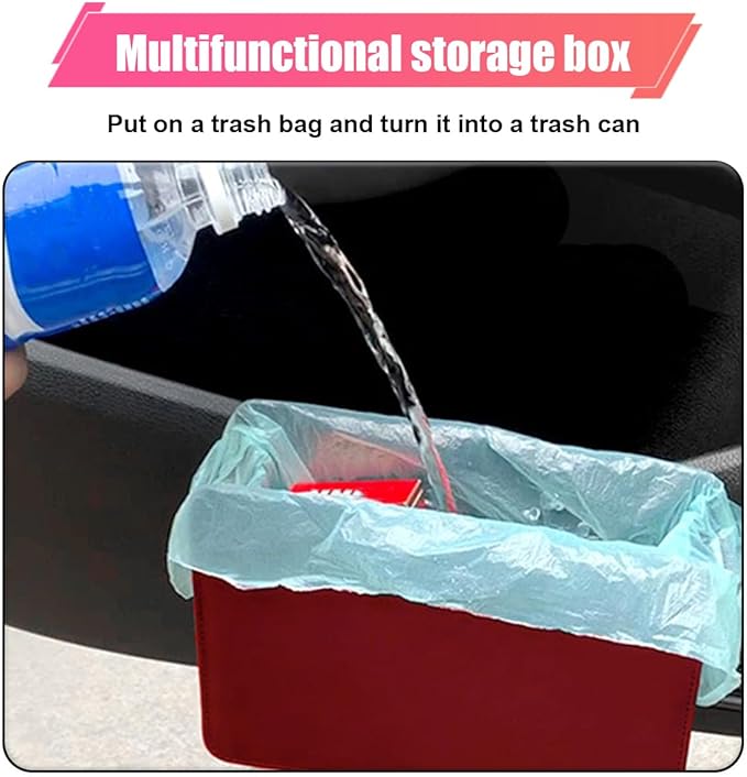 Car Trash Can, Leather Car Garbage Can with One Roll Trash Bag, Foldable Hanging Storage Container, Mini Trash Bin, Vehicle Garbage Organizer Holder for Door Side, Back Seat (Burgundy)
