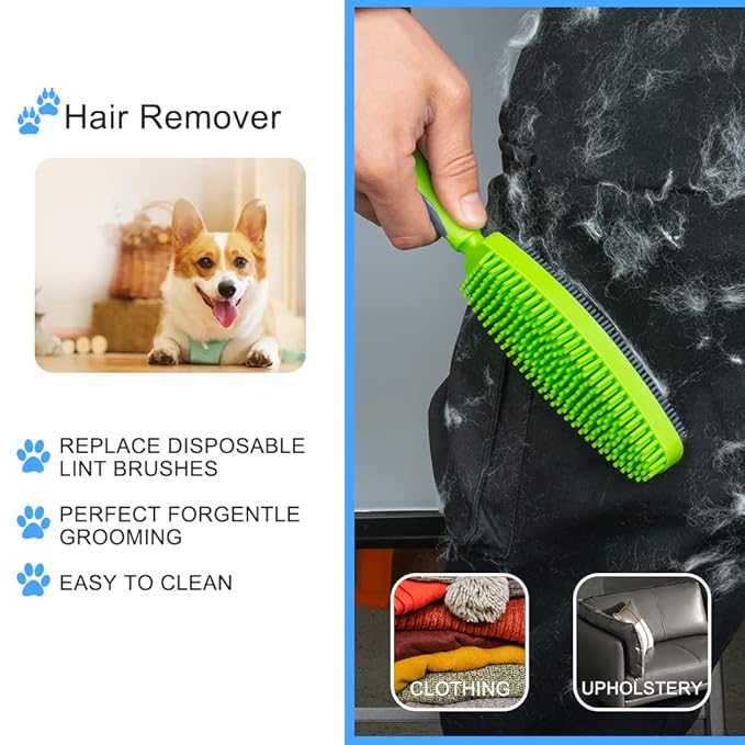 Rubber Pet Hair Removal Brush for Couch Clothes Dog Cat Pet Hair Carpet, Also Used as Dog Cat Bath Brush with Massage Effect
