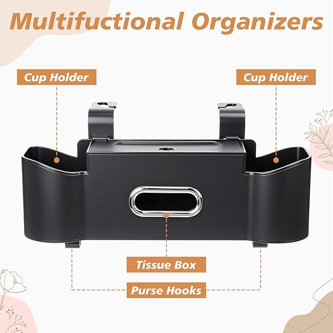 LemonRoad 2 Pack Multifunctional Car Seat Back Storage Box Car Seat Back Organizer with Tissue Box, 2 Cup Holders and Hooks for Hold Phone, Drinks, Handbag, Fits for Most Vehicles(Black)