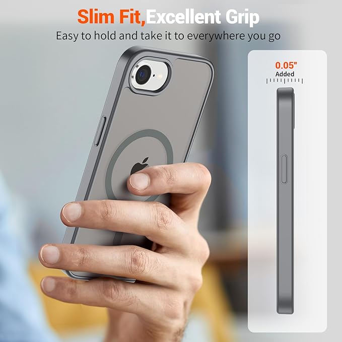 SUPFINE Magnetic for iPhone 17e Case/iPhone 16e Case (Compatible with MagSafe)(Military Grade Drop Protection) Slim Translucent Matte Shockproof with Anti-Fingerprint Phone Case,Gray