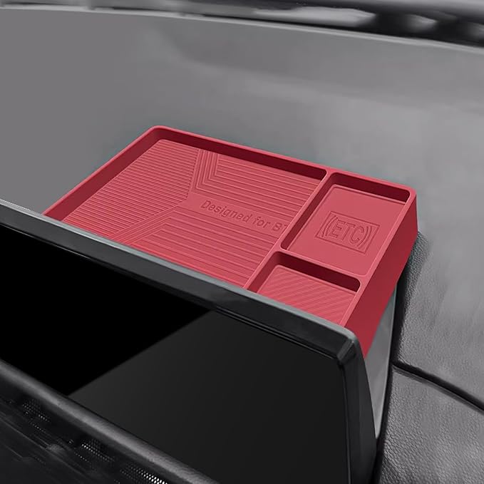 Temmis Dashboard Organizer for Honda CRV 2023-2026 (Gasoline & Hybrid), Silicone Dash Board Tissue Holder Dash Storage Tray Container Box Behind Screen-Red