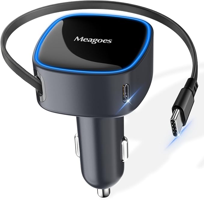 Retractable Car Charger USB C, 90W Super Fast Car Adapter for iPhone 17 Pro Max/Air/16/iPad/Samsung S26, USBC Android Phone Accessories, Dual 45W PPS Cigarette Lighter Adapter Plug with Type C Cable