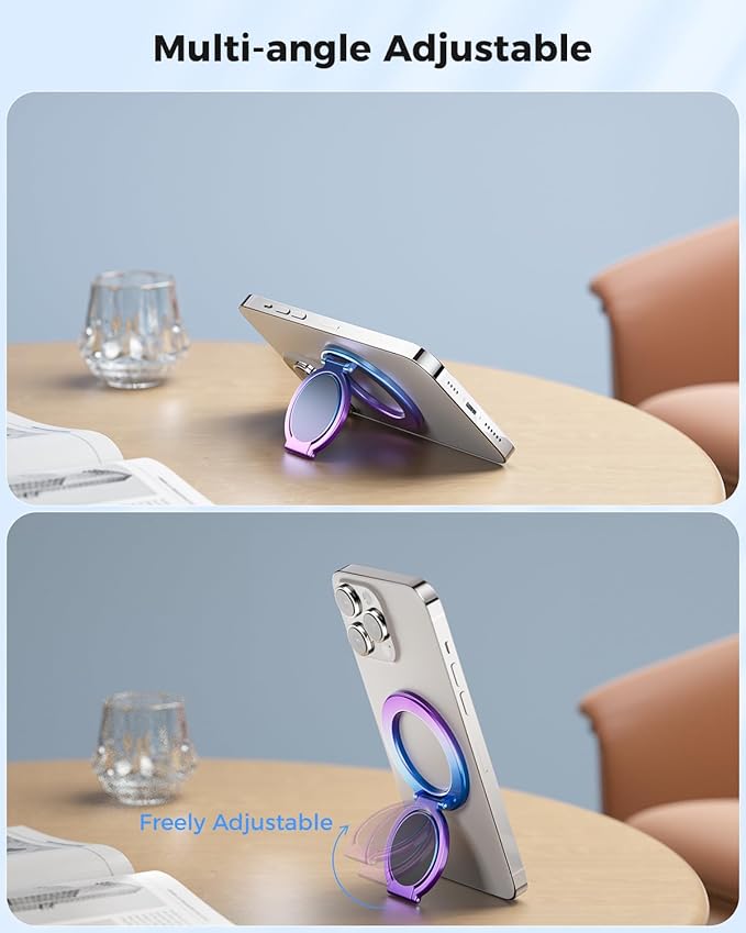 SUPERONE Magnetic Ring Holder for Dual-Side Magnetics, Removable Gym Phone Grip with Kickstand for iPhone 17/16/15/14/13/12 Series MagSafe Case All Phones Compatible with Magnetic Car Mount - Colorful