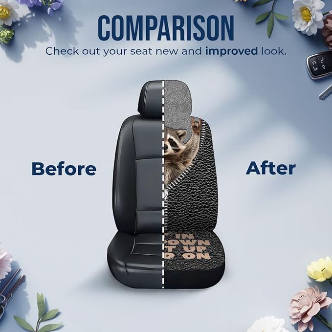 GENANY Funny Raccoon Car Seat Covers Set of 2, Racoon Breathable Front Seat Covers for Truck Sedan SUV, Funny Car Accessories, Raccoon Gift for Women Men
