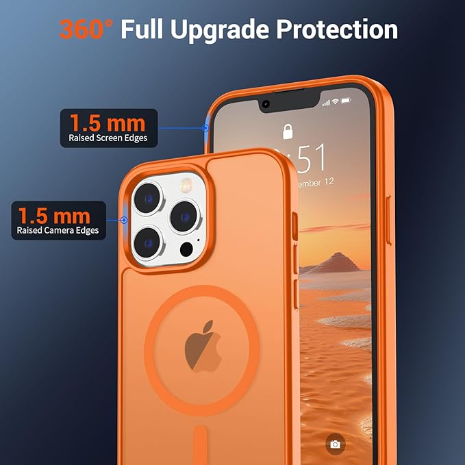 SUPFINE Magnetic for iPhone 13 Pro Case with Screen Protector (Compatible with MagSafe) (Military Grade Drop Protection) Translucent Matte Shockproof Phone Cover,Starry Orange