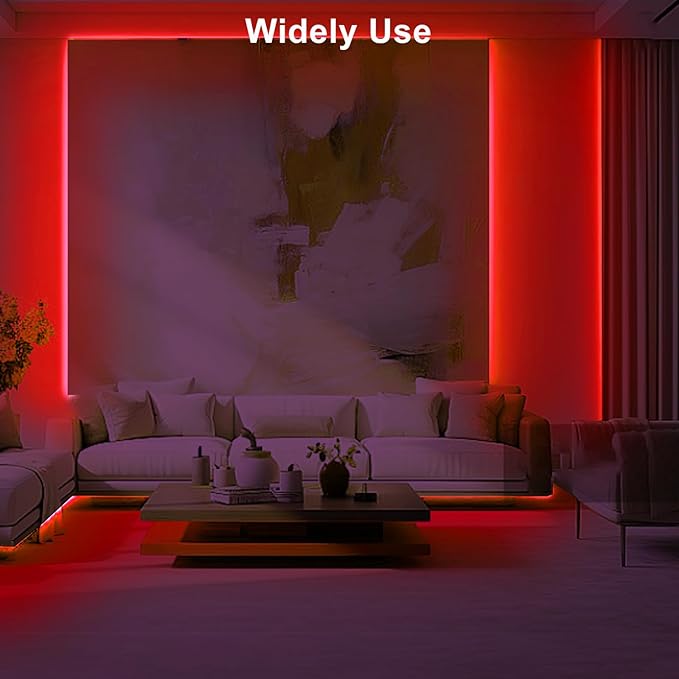 Tatazone 32.8ft Red COB Led Strip Lights with RF Remote, Dimmable Bright Dotless Adhesive Indoor Led COB Light Strip for Cabinet, Painting, Room, Bed