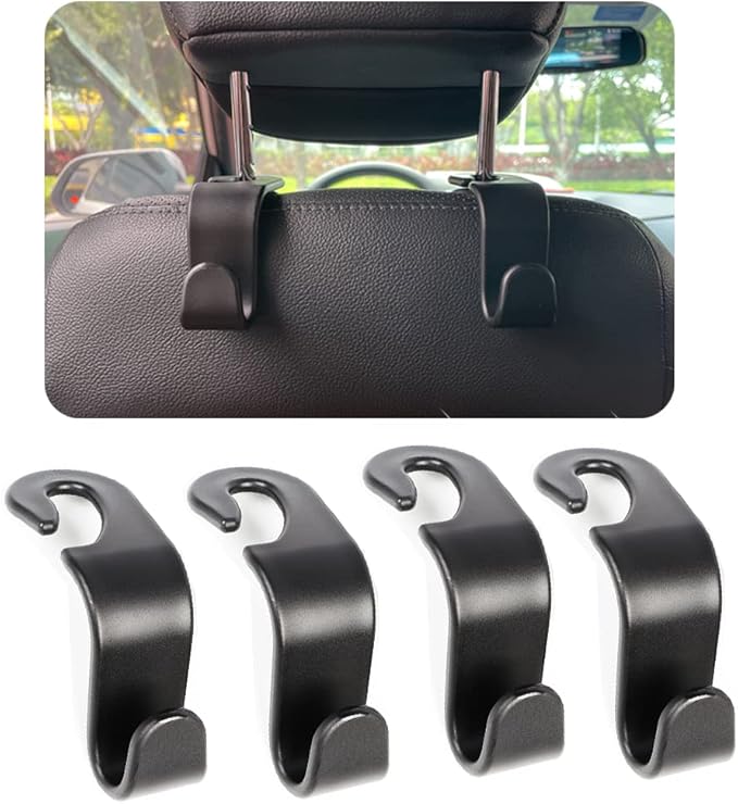 Car Headrest Hook for Purses and Bags 4 Packs,Car Back Seat Headrest Hanger,Universal Vehicle Storage Organizer(Black,4Pack)